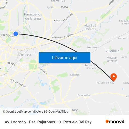 Av. Logroño - Pza. Pajarones to Pozuelo Del Rey map