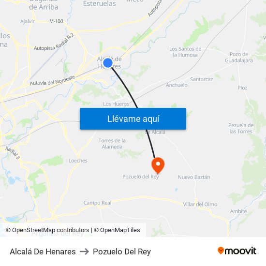 Alcalá De Henares to Pozuelo Del Rey map