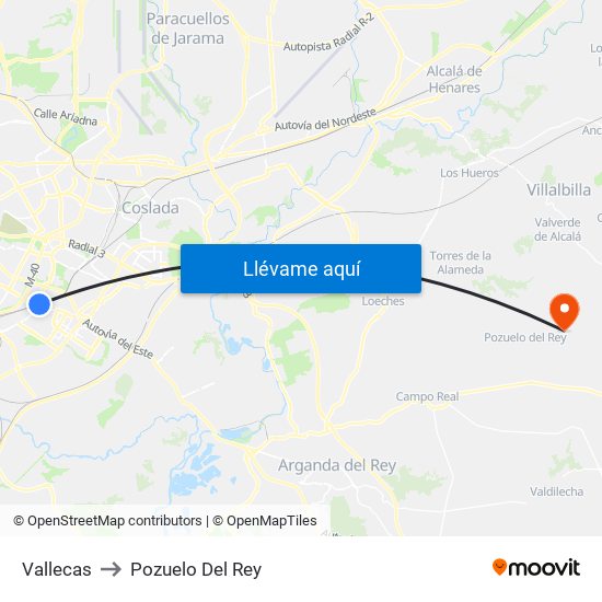 Vallecas to Pozuelo Del Rey map