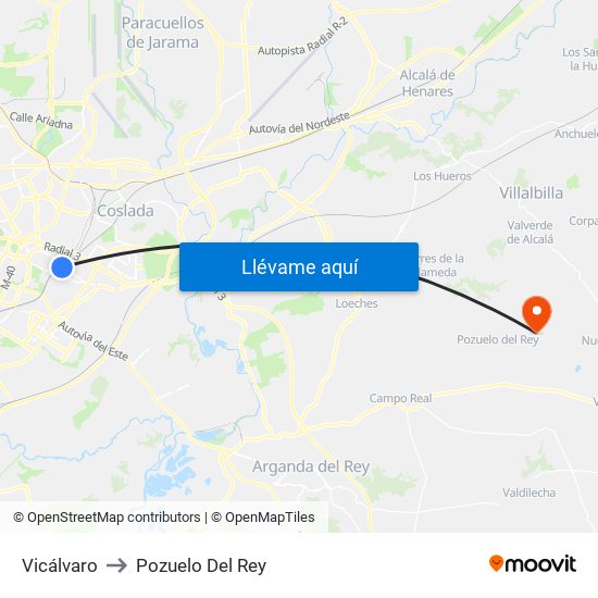 Vicálvaro to Pozuelo Del Rey map