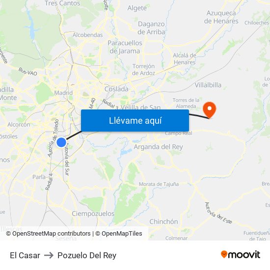 El Casar to Pozuelo Del Rey map