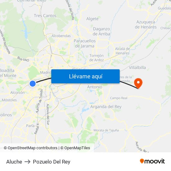 Aluche to Pozuelo Del Rey map