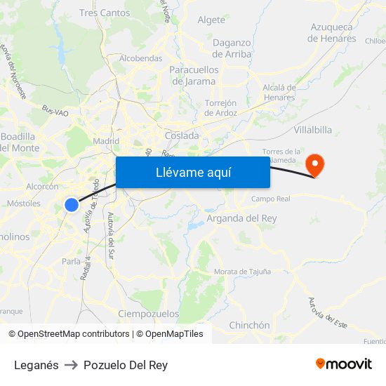 Leganés to Pozuelo Del Rey map