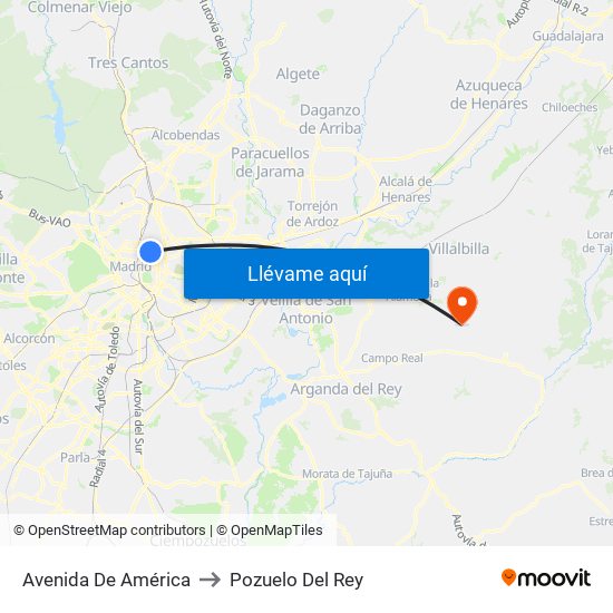 Avenida De América to Pozuelo Del Rey map