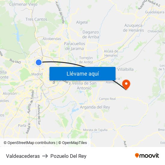 Valdeacederas to Pozuelo Del Rey map