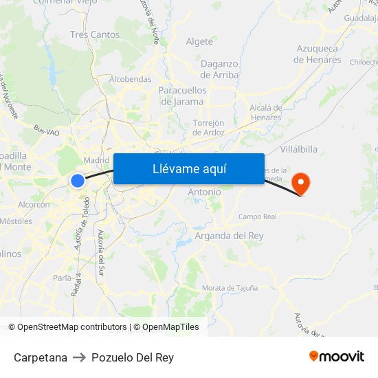 Carpetana to Pozuelo Del Rey map