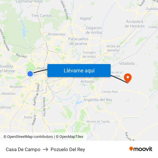 Casa De Campo to Pozuelo Del Rey map