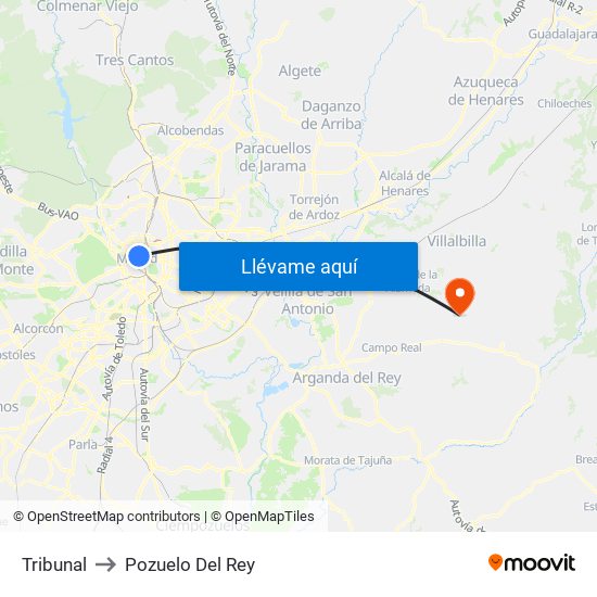 Tribunal to Pozuelo Del Rey map