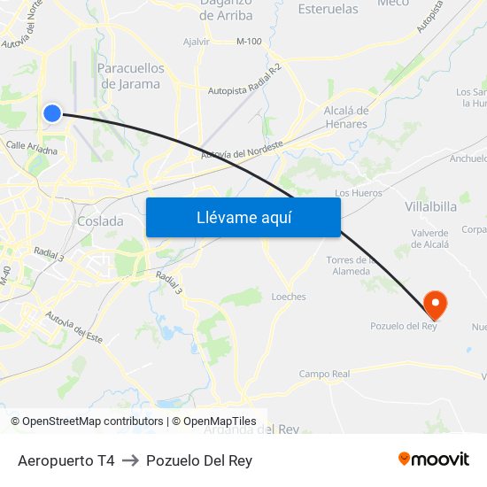 Aeropuerto T4 to Pozuelo Del Rey map