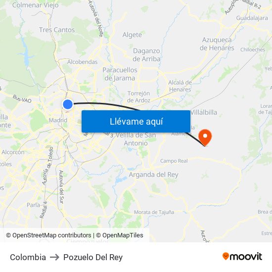 Colombia to Pozuelo Del Rey map