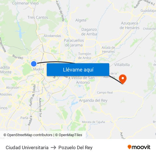 Ciudad Universitaria to Pozuelo Del Rey map