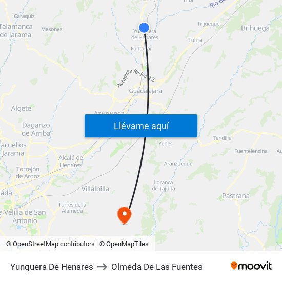 Yunquera De Henares to Olmeda De Las Fuentes map