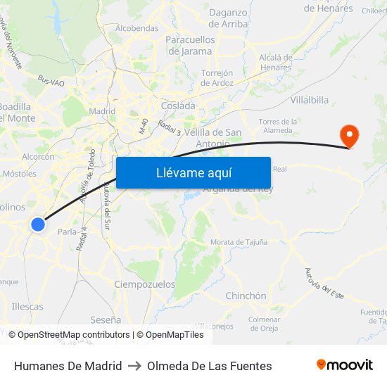 Humanes De Madrid to Olmeda De Las Fuentes map