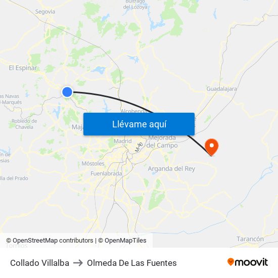 Collado Villalba to Olmeda De Las Fuentes map