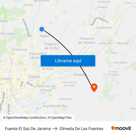 Fuente El Saz De Jarama to Olmeda De Las Fuentes map