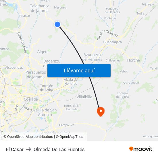 El Casar to Olmeda De Las Fuentes map