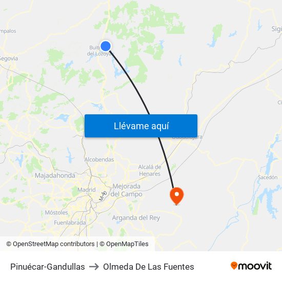 Pinuécar-Gandullas to Olmeda De Las Fuentes map