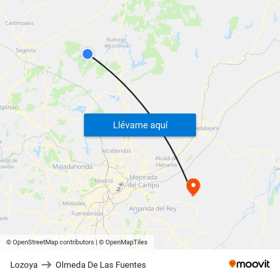Lozoya to Olmeda De Las Fuentes map