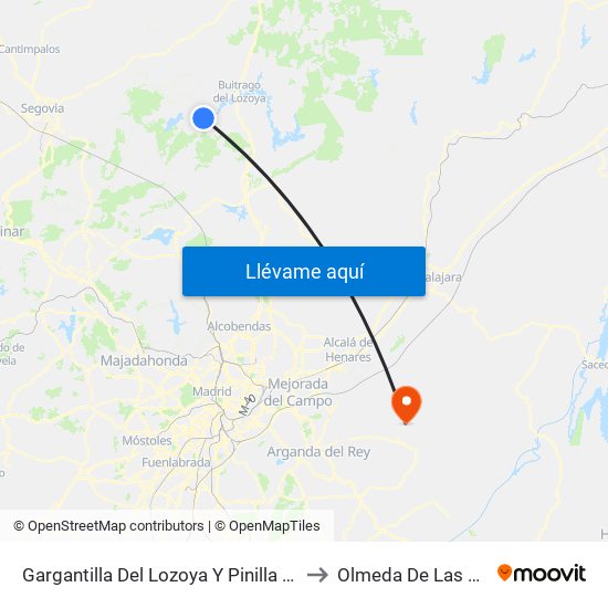 Gargantilla Del Lozoya Y Pinilla De Buitrago to Olmeda De Las Fuentes map