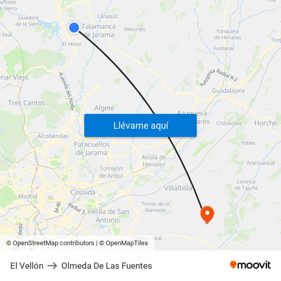 El Vellón to Olmeda De Las Fuentes map
