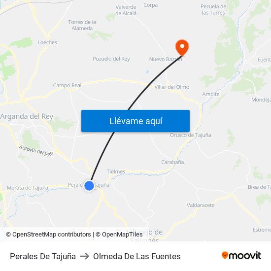 Perales De Tajuña to Olmeda De Las Fuentes map