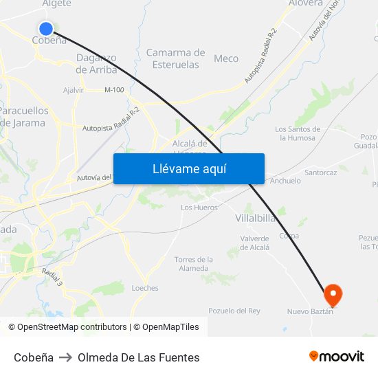 Cobeña to Olmeda De Las Fuentes map