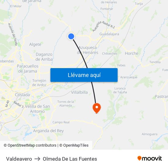 Valdeavero to Olmeda De Las Fuentes map