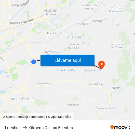 Loeches to Olmeda De Las Fuentes map