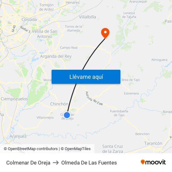 Colmenar De Oreja to Olmeda De Las Fuentes map