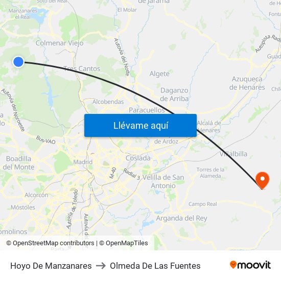 Hoyo De Manzanares to Olmeda De Las Fuentes map