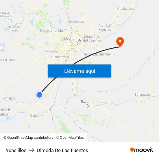 Yunclillos to Olmeda De Las Fuentes map