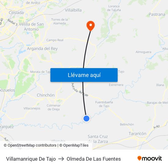 Villamanrique De Tajo to Olmeda De Las Fuentes map