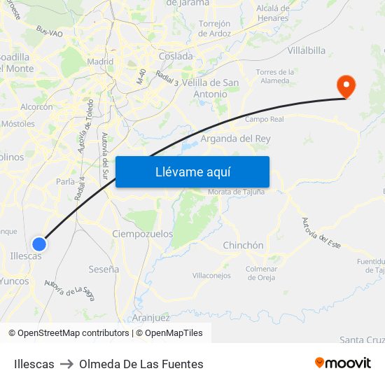 Illescas to Olmeda De Las Fuentes map