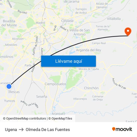 Ugena to Olmeda De Las Fuentes map
