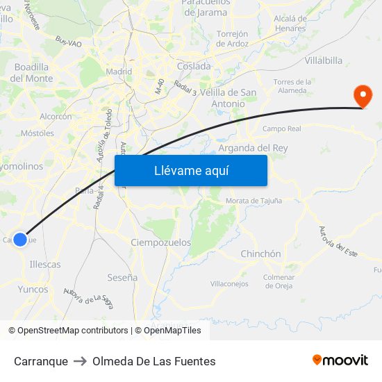 Carranque to Olmeda De Las Fuentes map