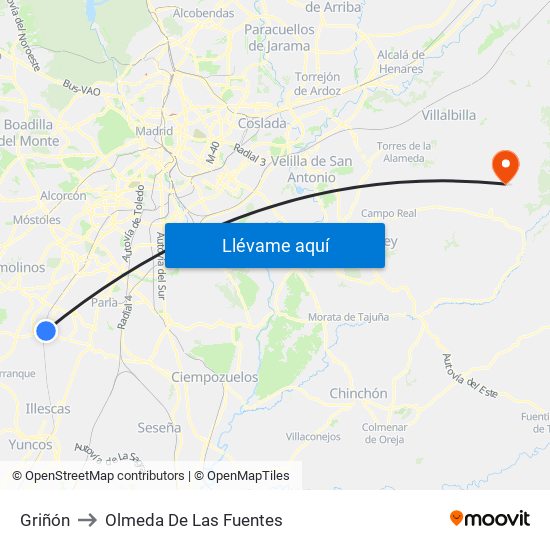 Griñón to Olmeda De Las Fuentes map