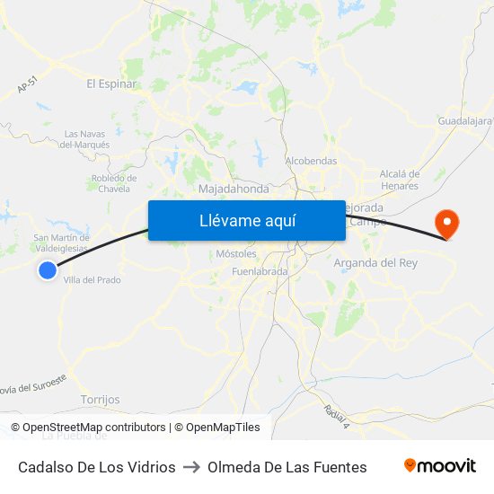 Cadalso De Los Vidrios to Olmeda De Las Fuentes map