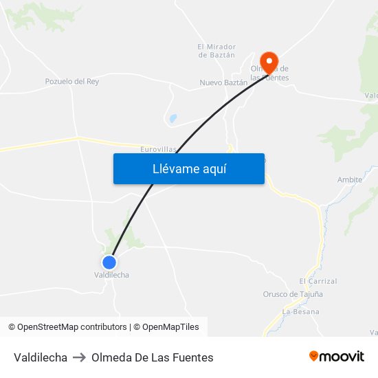 Valdilecha to Olmeda De Las Fuentes map