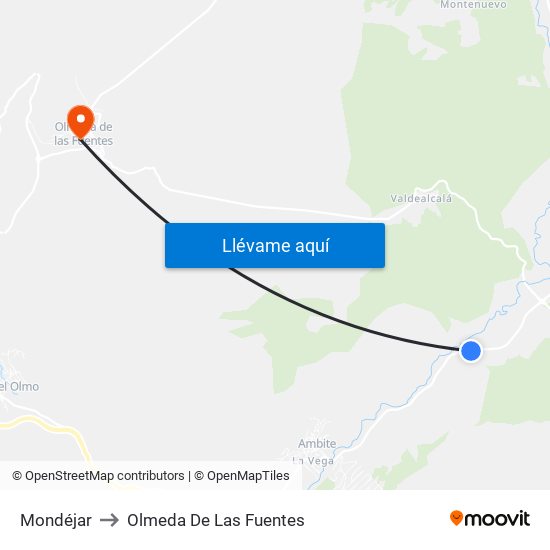 Mondéjar to Olmeda De Las Fuentes map
