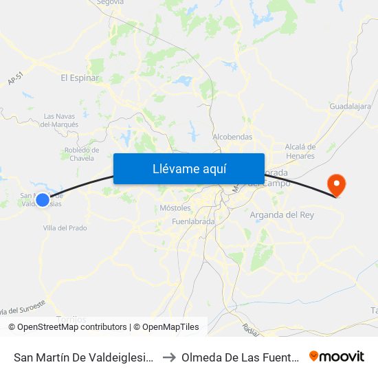 San Martín De Valdeiglesias to Olmeda De Las Fuentes map