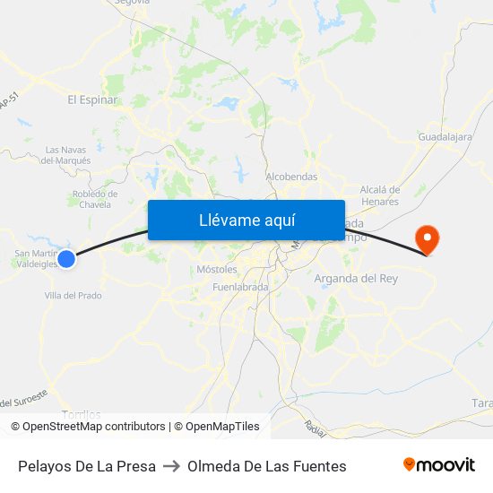 Pelayos De La Presa to Olmeda De Las Fuentes map