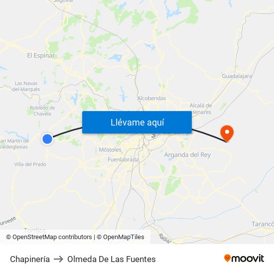 Chapinería to Olmeda De Las Fuentes map