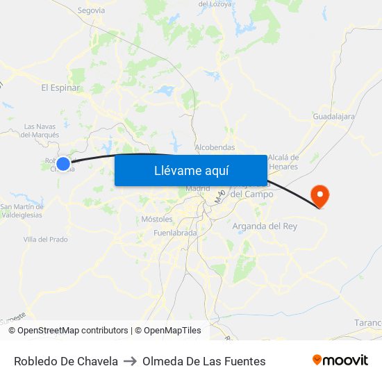 Robledo De Chavela to Olmeda De Las Fuentes map