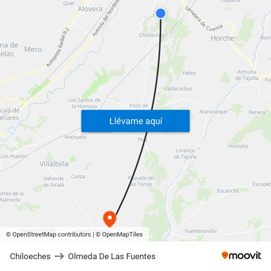 Chiloeches to Olmeda De Las Fuentes map