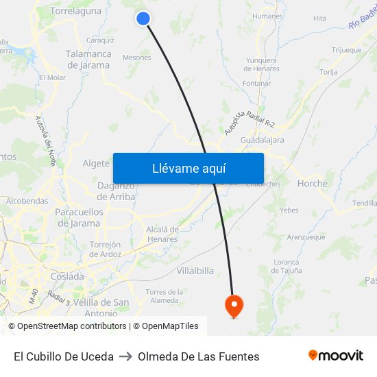 El Cubillo De Uceda to Olmeda De Las Fuentes map