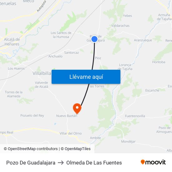 Pozo De Guadalajara to Olmeda De Las Fuentes map