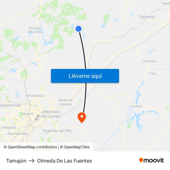 Tamajón to Olmeda De Las Fuentes map