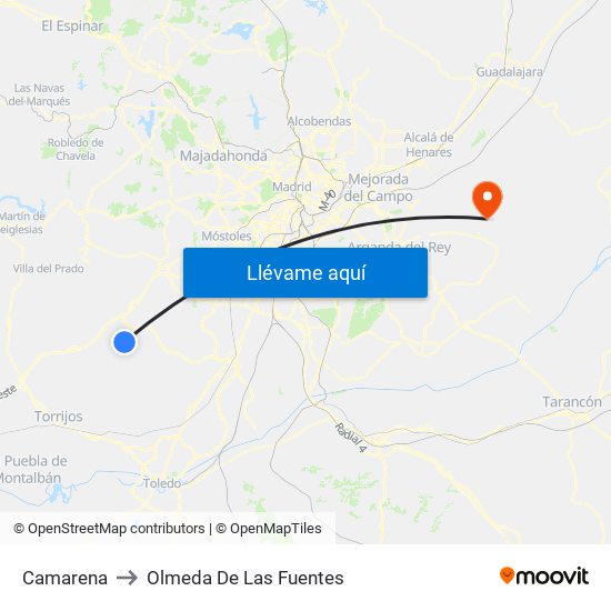 Camarena to Olmeda De Las Fuentes map