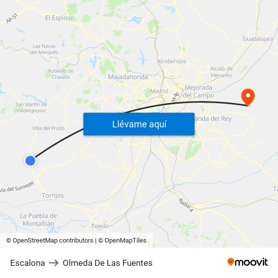 Escalona to Olmeda De Las Fuentes map
