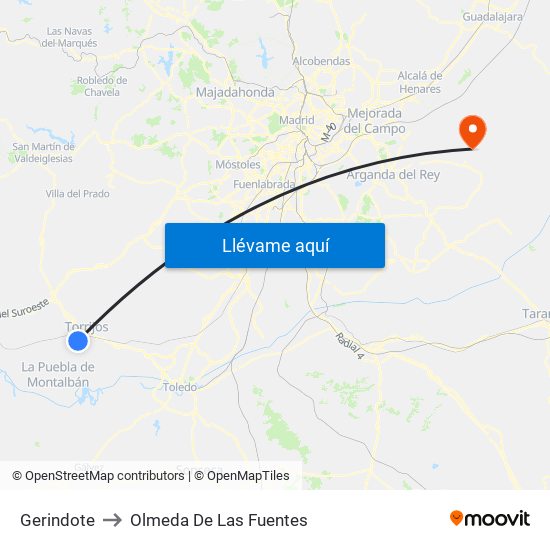 Gerindote to Olmeda De Las Fuentes map
